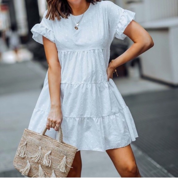 PrettyLittleThing Dresses & Skirts - ⭐️ White Lace Babydoll Eyelet Dress